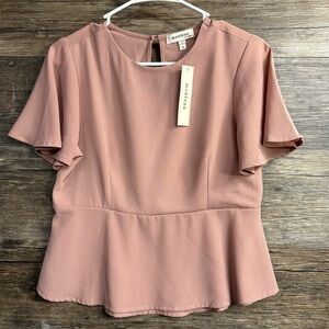 Monteau Pink Mauve Flutter Sleeve Peplum Blouse Small